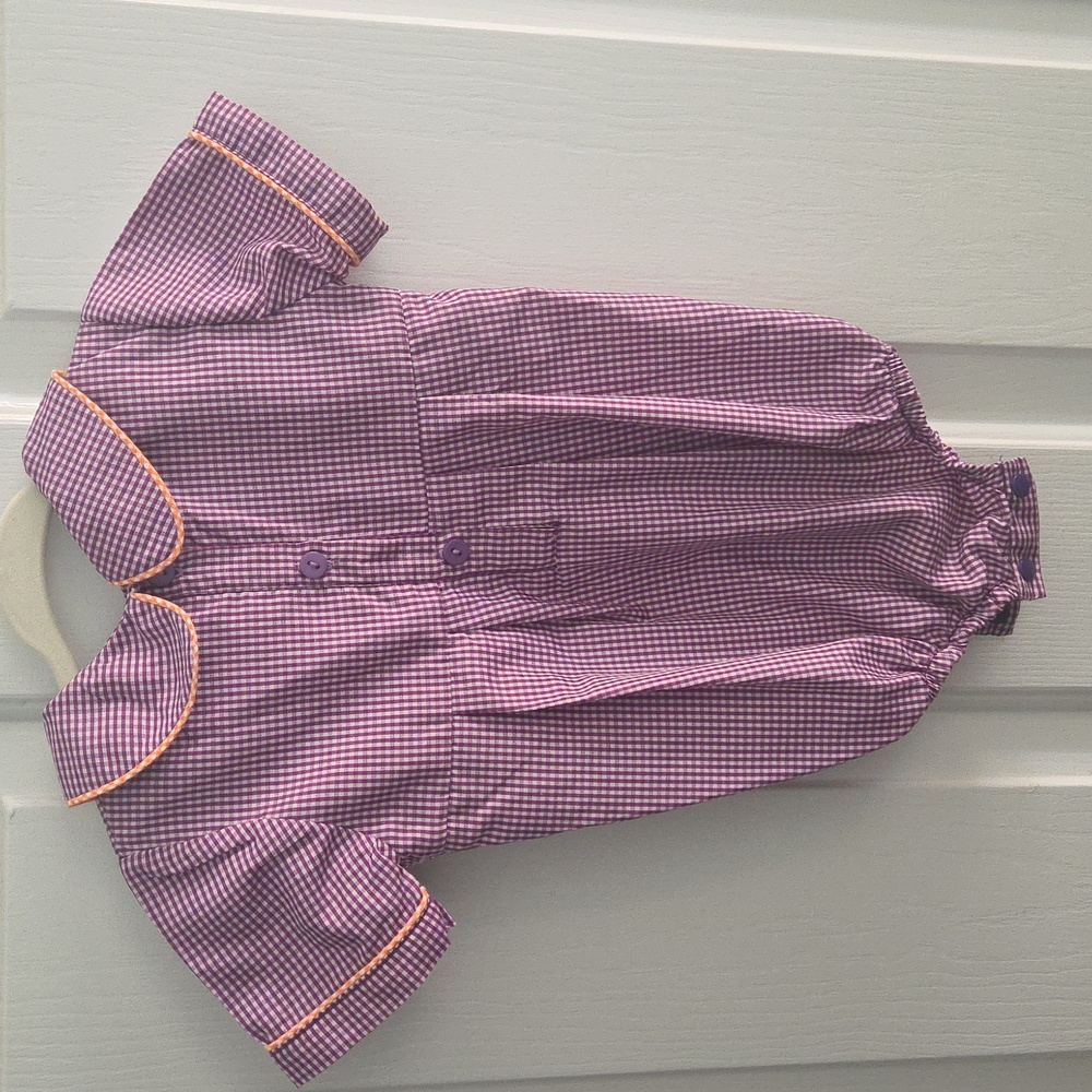 NWOT Purple Gingham Baby Romper with Candy Corn Smocking Sz 9 Month - Picture 4 of 4